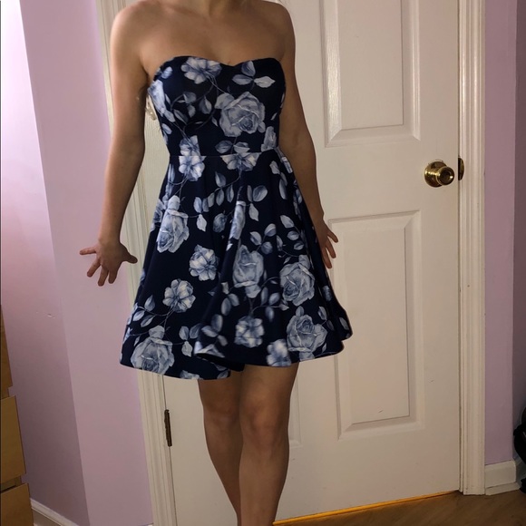 Fit and Flare Blue Flower Dress - Picture 2 of 3